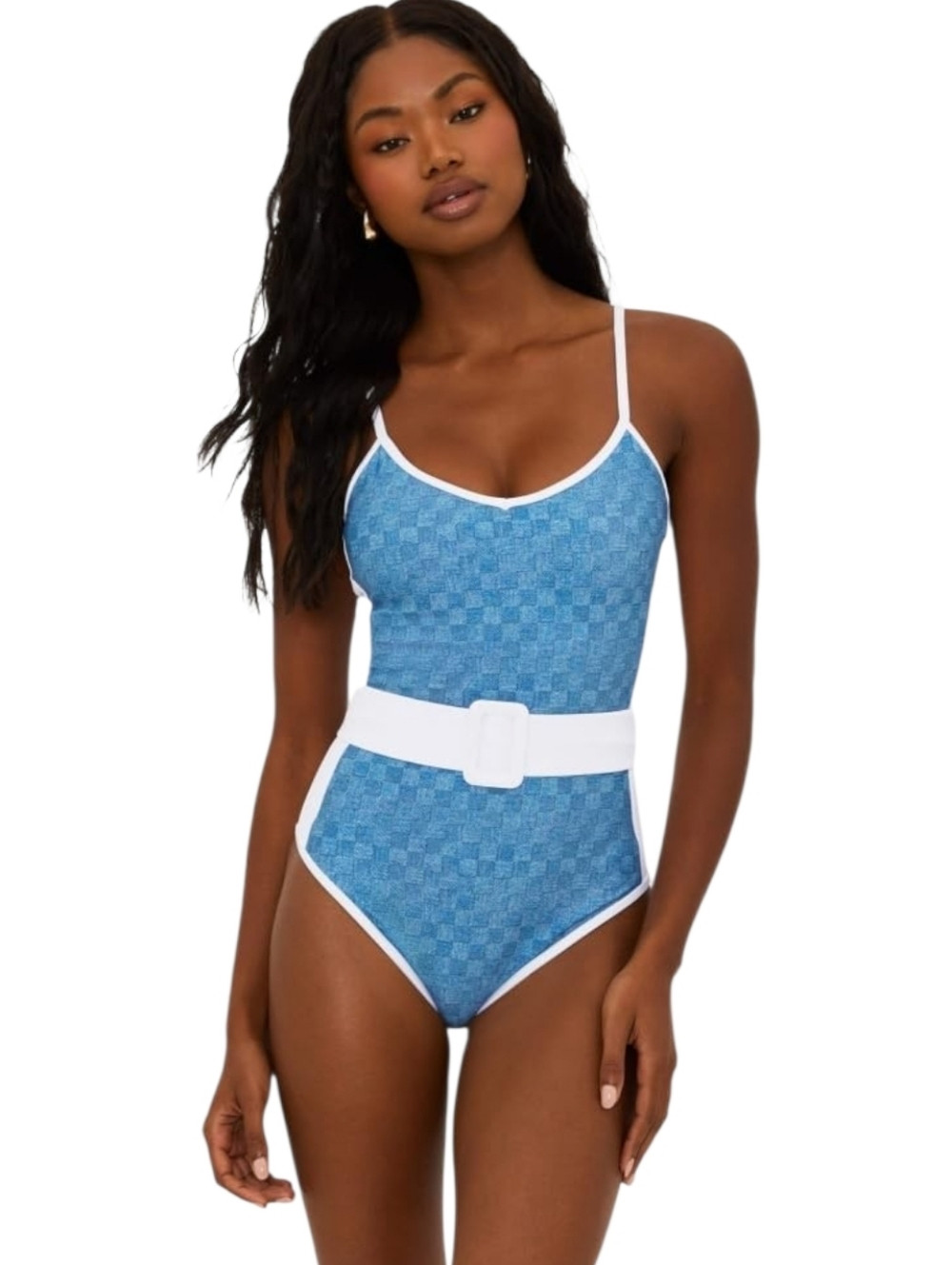 NWT Beach Riot Harmony Belted One Piece Swimsuit Denim Daze Blue sz L | Poshmark