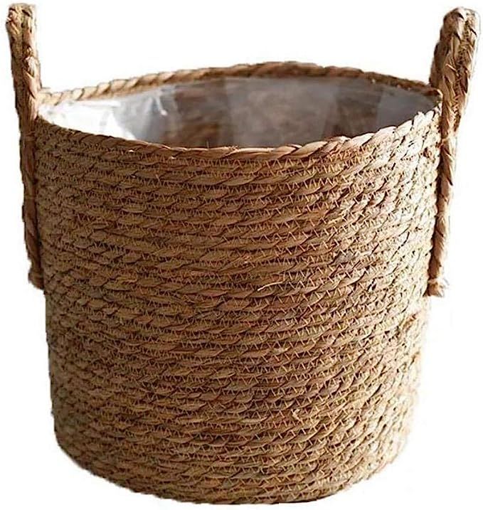 Woven Straw Storage Handmade Basket Wicker Rattan Planter Pot Fruit Flower Storage Container for ... | Amazon (CA)