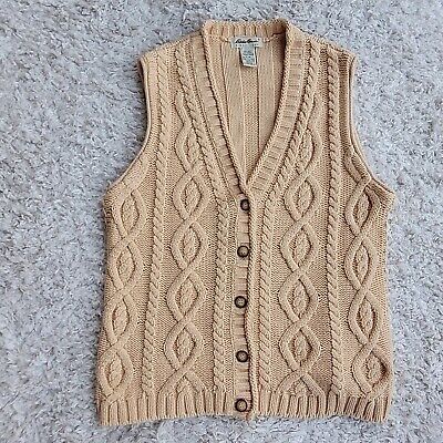 VTG Eddie Bauer Wmn's Muted Gold Cable Knit Chunky Button Up Sweater Vest Size M  | eBay | eBay US