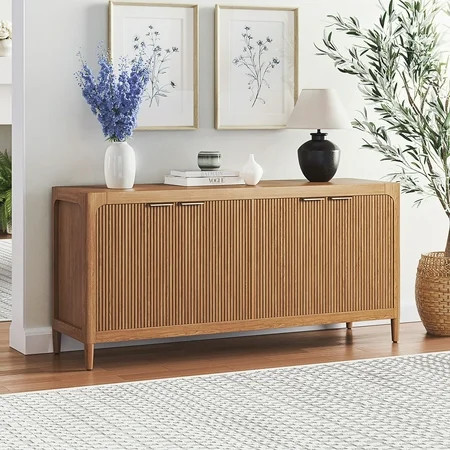 My Texas House Linden Fluted Buffet Cabinet Sideboard with Adjustable Shelves, Warm Brown | Walmart (US)