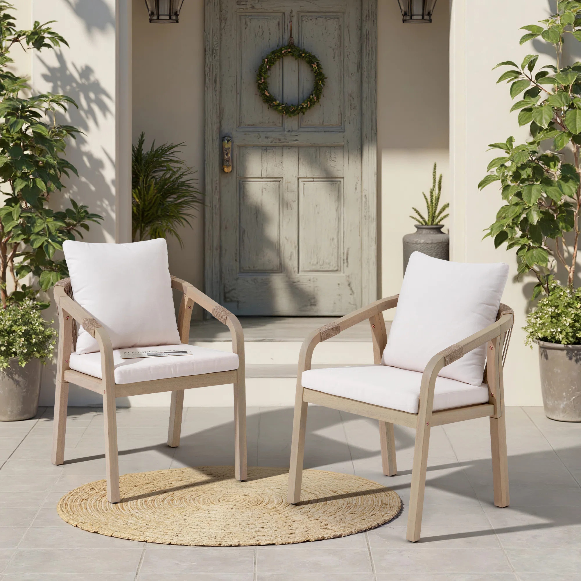 Marinee Acacia Wood Outdoor Dining Chair With Cushions (Set of 2) | Wayfair North America