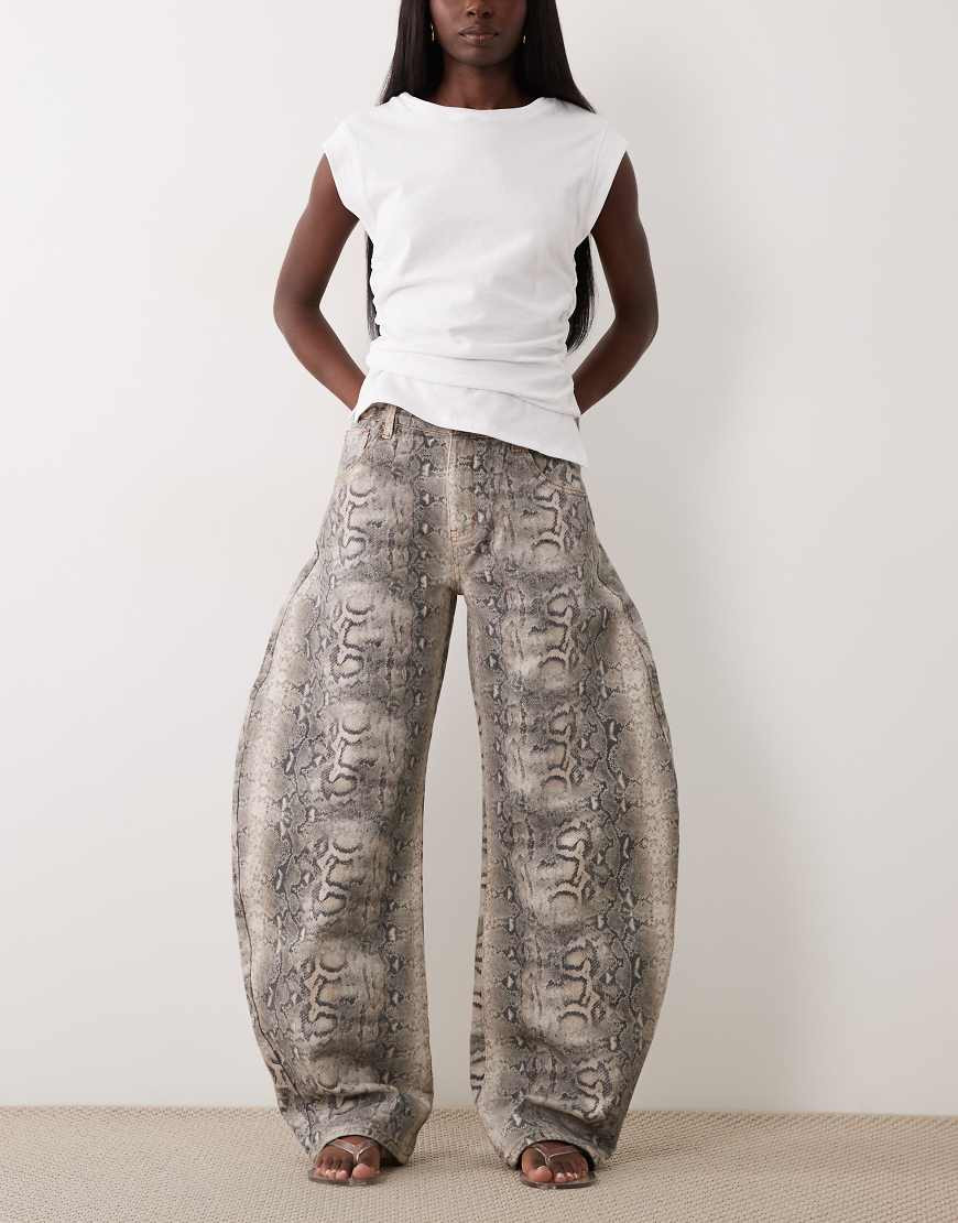 Lioness Horseshoe barrel leg jeans in snake print-Multi | ASOS (Global)