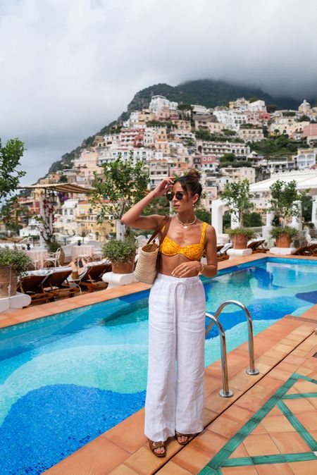 Italy outfit 🇮🇹 poolside in Positano! Size XS swim top, S swim bottom, 4 in white linen pants 

#LTKSwim #LTKStyleTip #LTKFindsUnder100