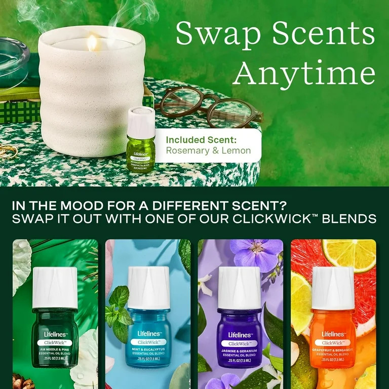 Lifelines Flameless Candle Diffuser with ClickWick Essential Oil Blend, Rechargeable & Waterless ... | Walmart (US)