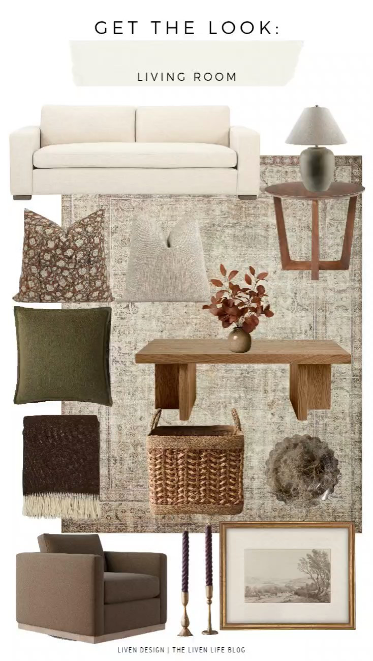 Earth toned living room. Home decor. Layered textured neutral living room. Affordable decor. Block print pillow. Olive green. Coffee table. Side table. Fall decor. Vase. Lamp. Accent chair. Sketch landscape art

#LTKSeasonal #LTKHome #LTKSaleAlert