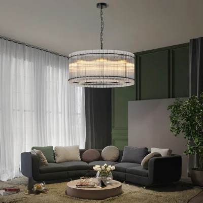 37" Modern Black Round Chandelier,2-Tier 8-Light Water Ripple Crystal Glass Chandeliers,For Dining Room,Living Room,Bedroom,High Ceiling,Foyer Entrywa | Wayfair North America