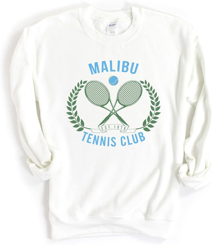Adult Malibu Tennis Club Sweatshirt, Vintage Tennis Sweatshirt, Preppy Sweatshirt | Amazon (US)