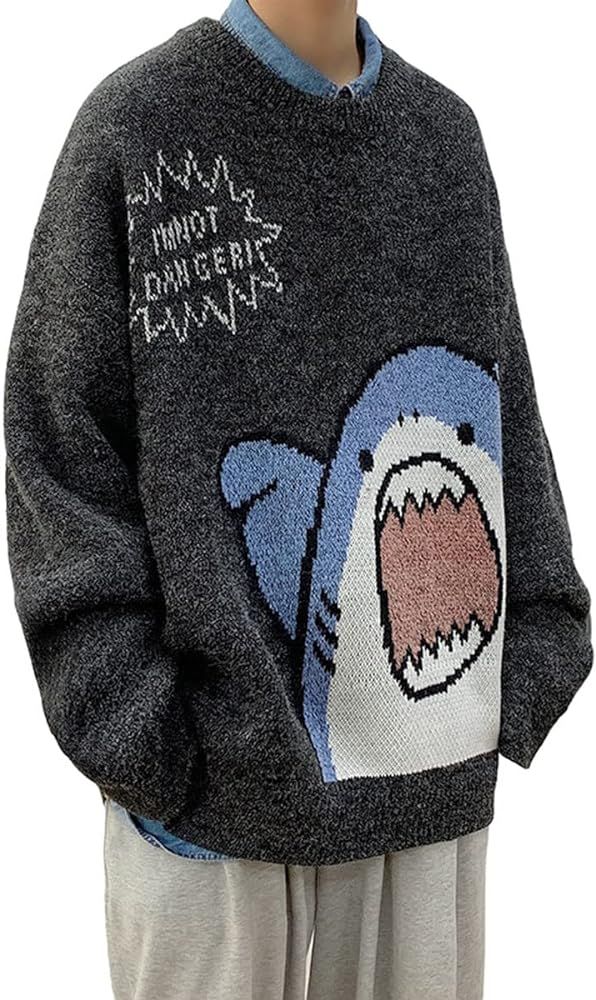 Men's Korean Sweater Japanese Cartoon Shark Men's and Women's Sweater Loose Casual Men's and Wome... | Amazon (US)
