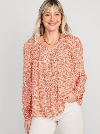 Crinkled Smocked Poet Swing Blouse for Women | Old Navy (CA)