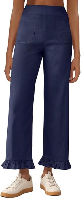 Cicy Bell Womens Wide Leg Capris Pants Casual High Waisted Ruffle Hem Zipper Loose Fit Trousers w... | Amazon (US)