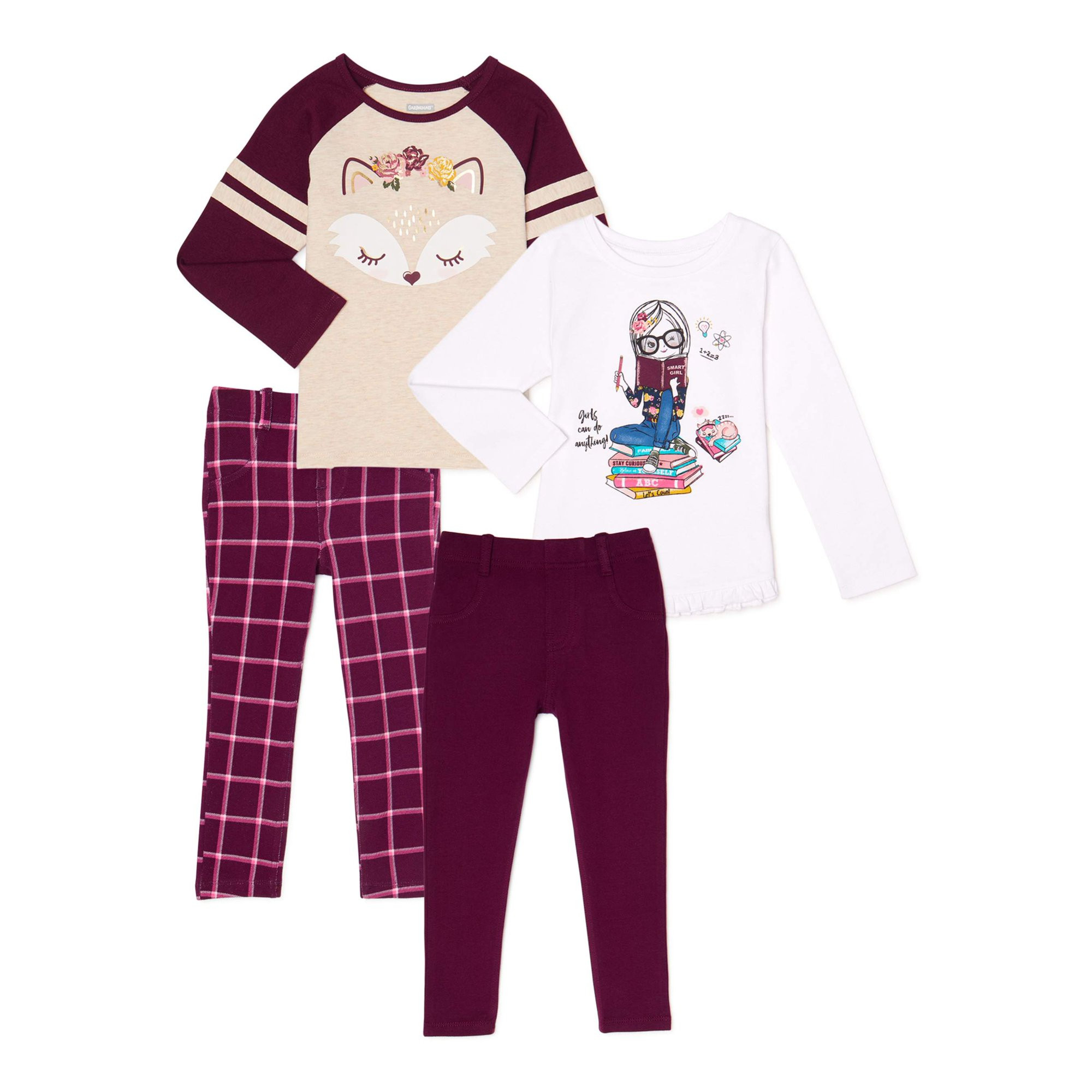 Garanimals Baby Girls & Toddler Girls Long Sleeve Tops & Jeggings Pants, 4pc Outfit Set (12M-5T) | Walmart (US)