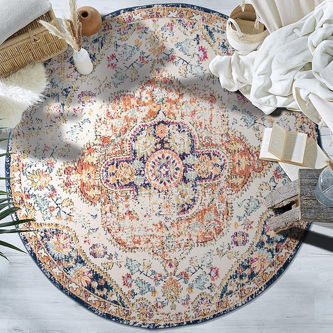 Rugshop Vintage Distressed Bohemian Round Rug 6' 6" (6' 6" Diameter) Multi | Amazon (US)