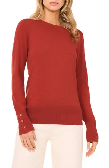 Halogen® Button Cuff Crewneck Sweater in Burnt Henna at Nordstrom Rack, Size X-Small | Nordstrom Rack