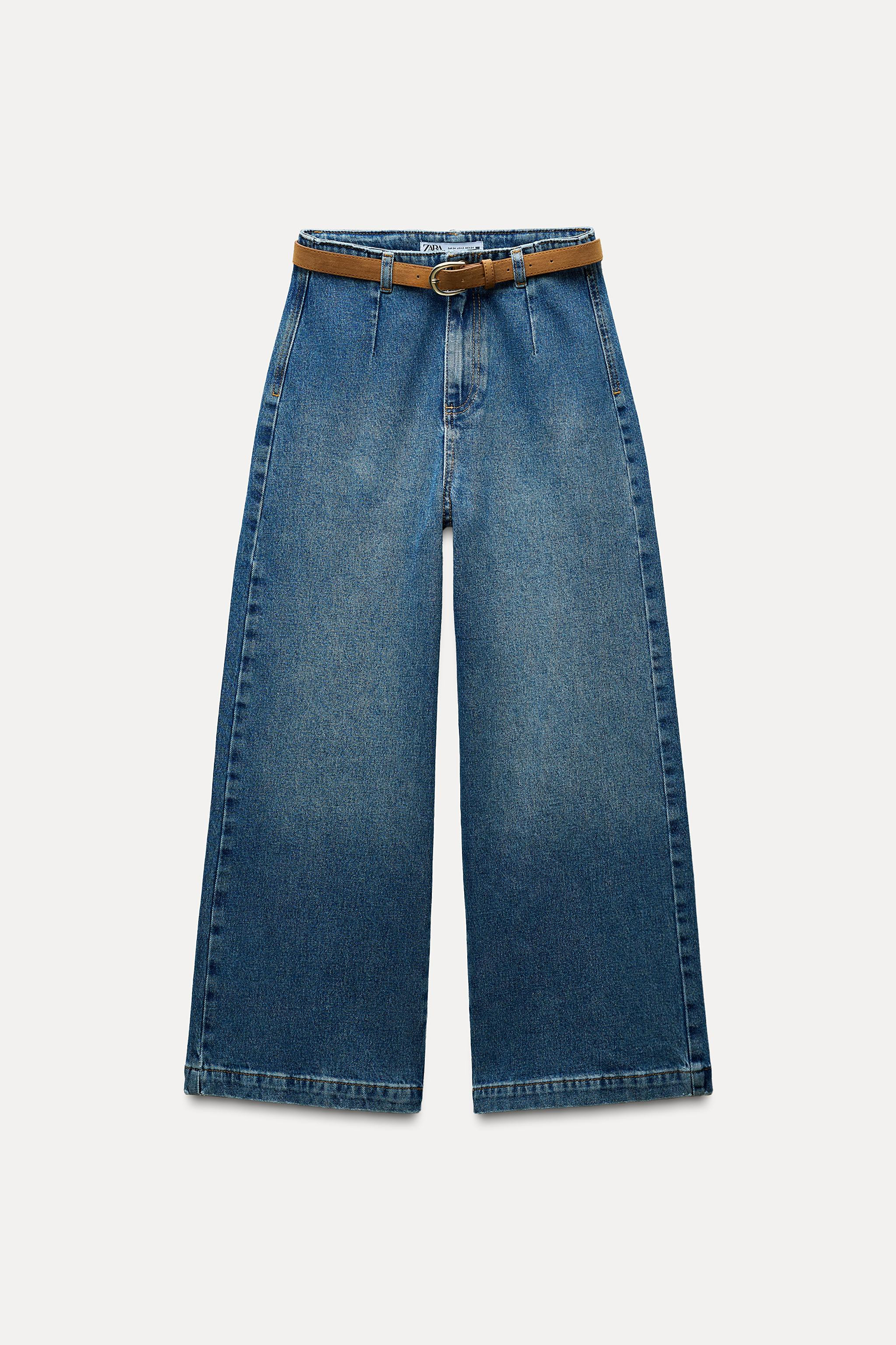 Z1975 BELTED HIGH RISE CROPPED WIDE LEG JEANS | Zara US