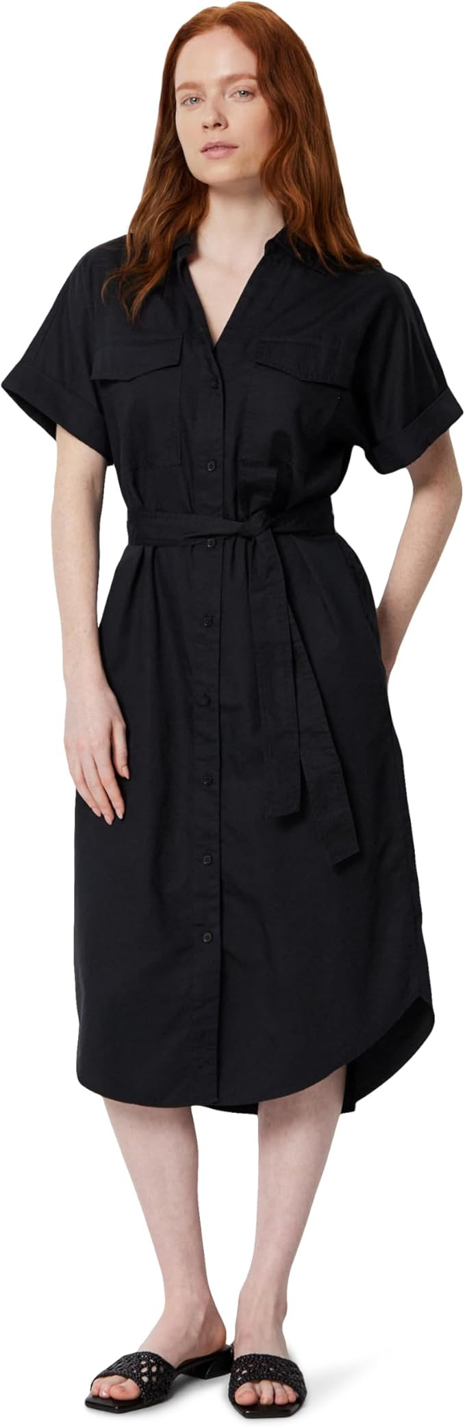 Amazon Essentials Women's Relaxed-Fit Short Sleeve Button-Down Dress with Belt | Amazon (US)
