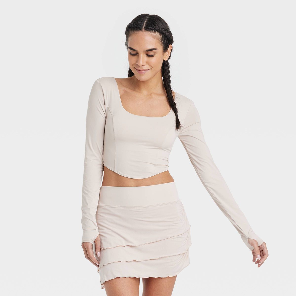 Women's Square Neck Long Sleeve Top - JoyLab™ Ivory XS | Target