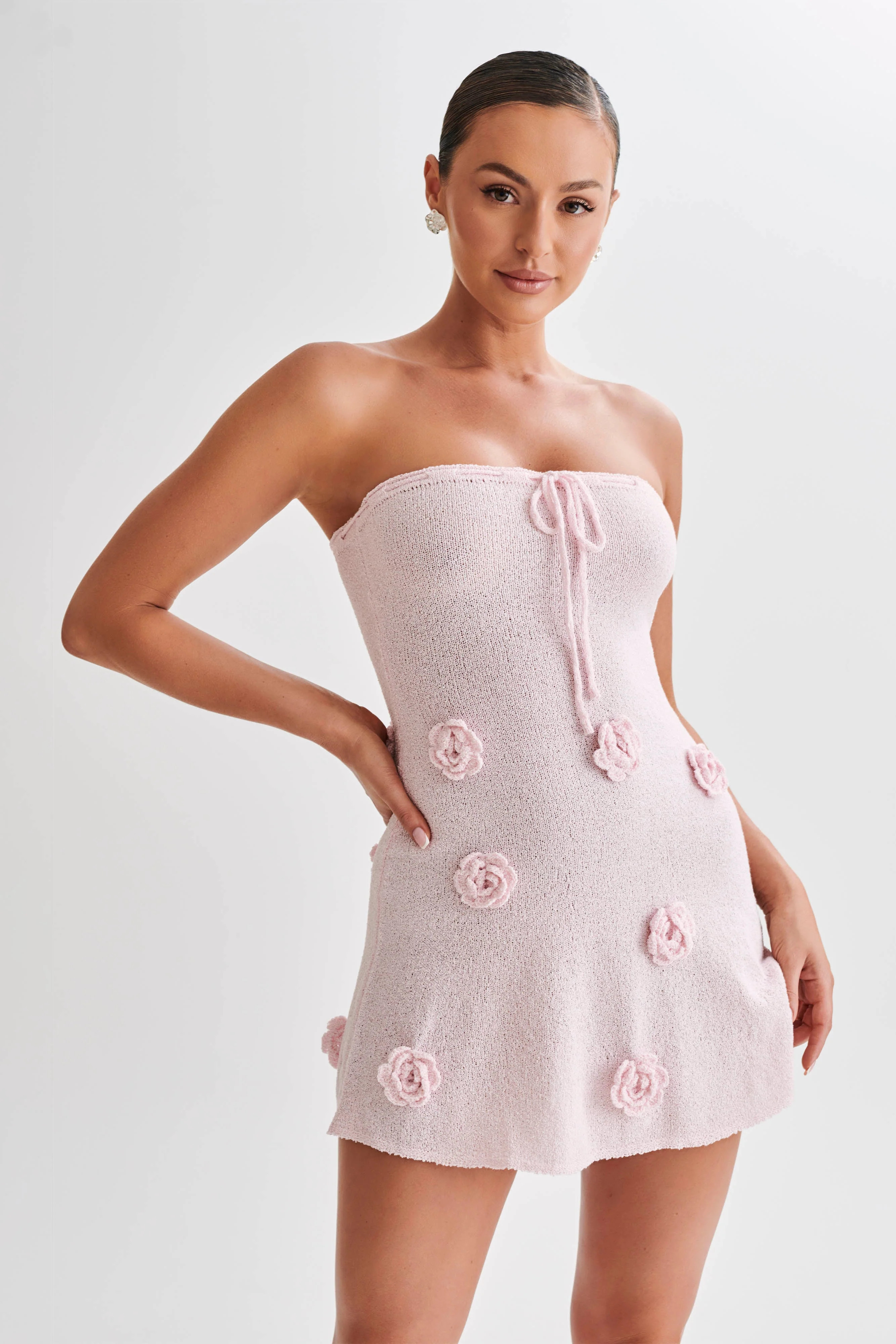 Connelly Strapless Crochet Mini Dress - Fairy Floss Pink | MESHKI US