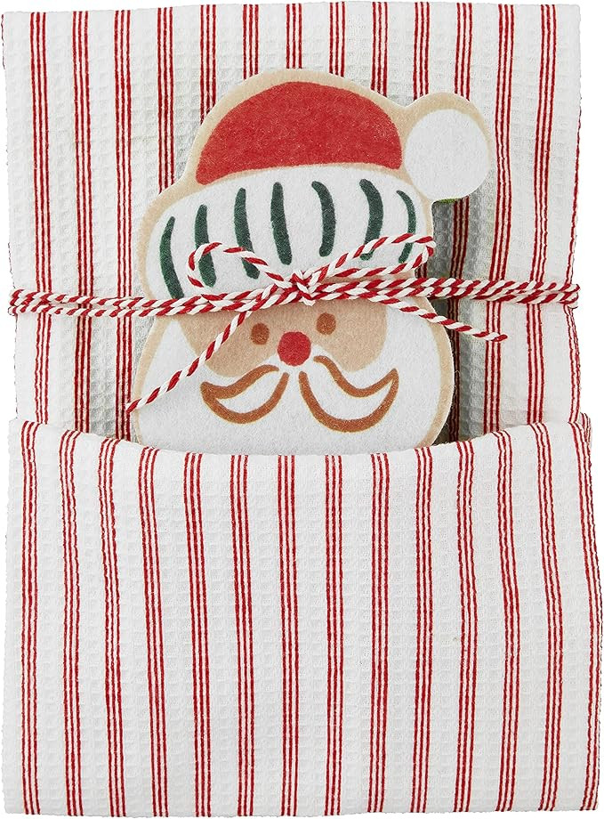 Mud Pie Christmas Towel & Sponge Set, Santa, Towel 26" x 16 1/2" | Sponge 5" x 4" | Amazon (US)