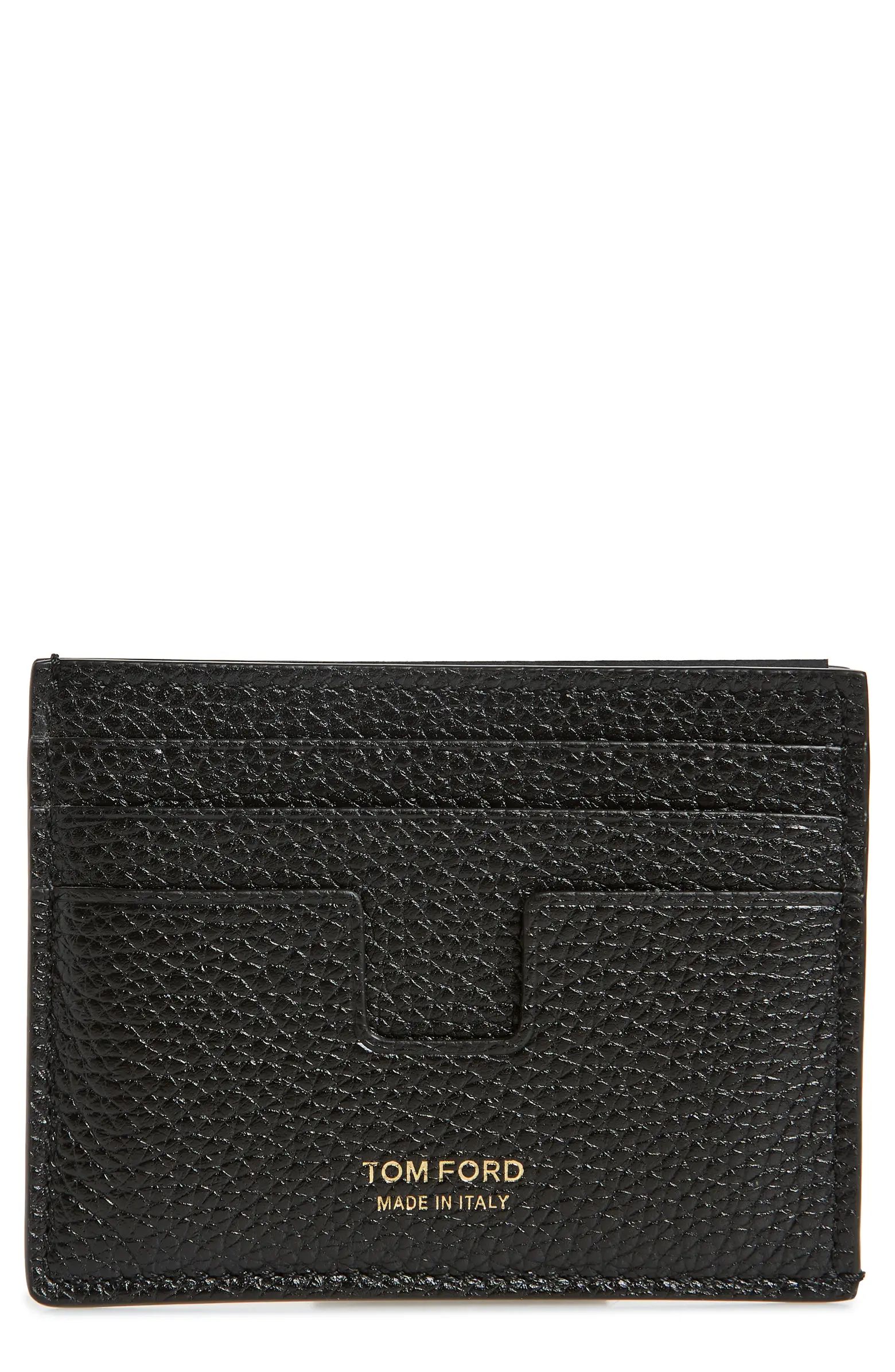 T Cutout Grained Leather Card Case | Nordstrom