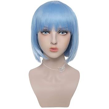 YOGFIT Women's 12" Short Straight Bob Wig With Bangs Chin-Length Light Blue Wig for Daily Use Hal... | Amazon (US)