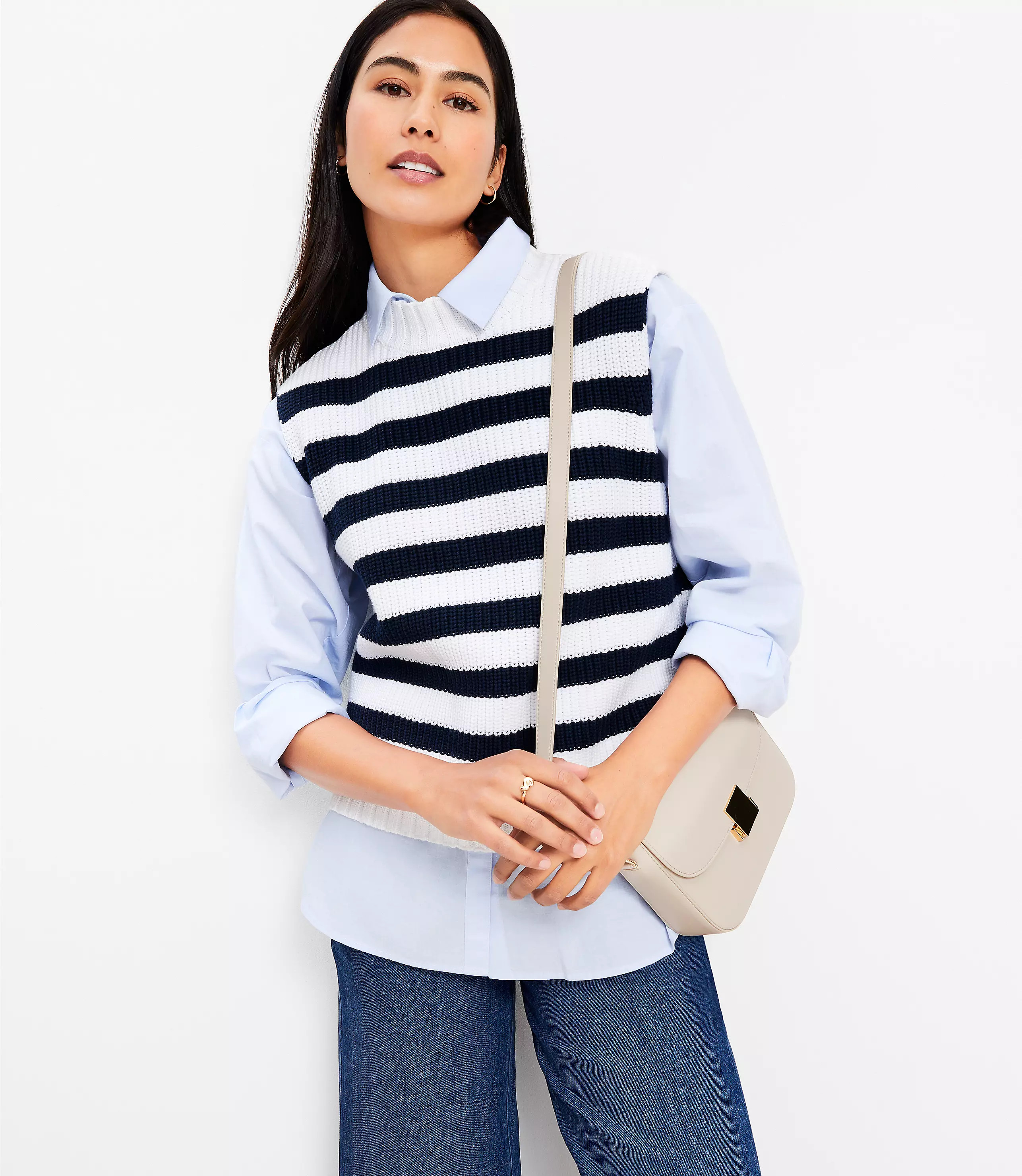 Striped Mock Neck Sweater Tank Top | LOFT