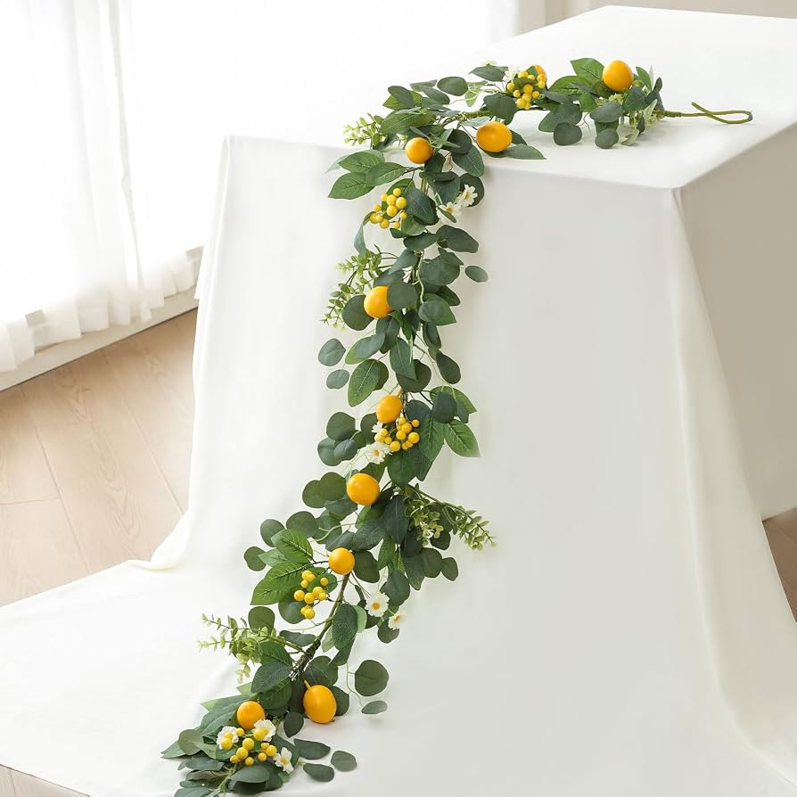 Mizii Artificial Lemon Garland 6FT Fake Fruit Lemons Garland with Berries Green Leaves Hanging Vi... | Amazon (US)