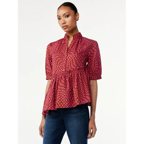 Scoop Women's Oversized Asymmetric Ruffle Top - Walmart.com | Walmart (US)