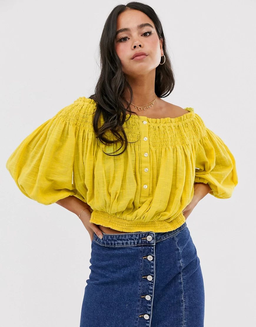 Free People dancing till dawn off shoulder top-Yellow | ASOS (Global)