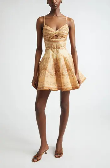 Kindred Spirit Luna Paisley Print Twist Linen & Silk Minidress | Nordstrom