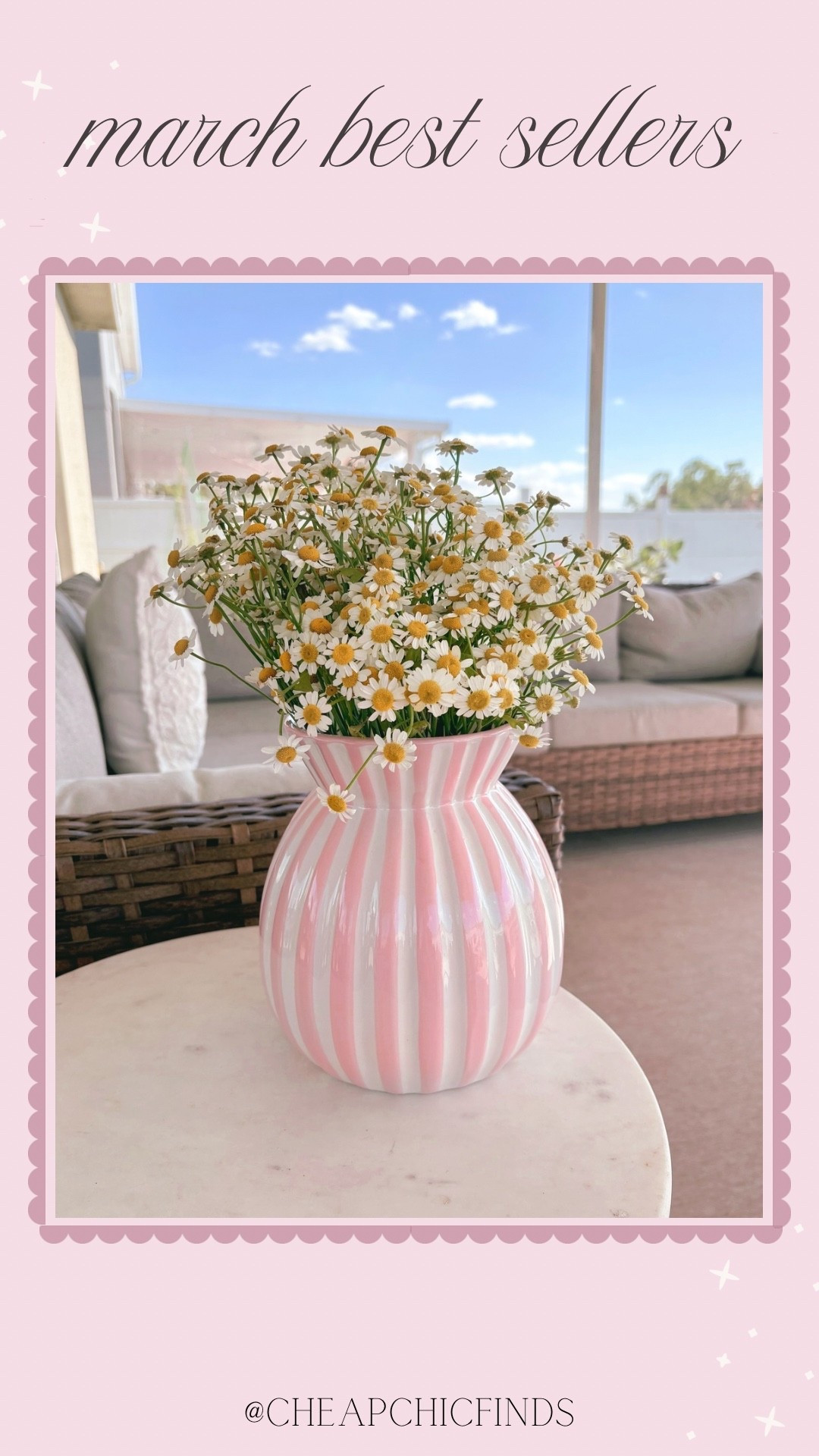 The prettiest pink striped vase from Walmart! I got the chamomile flowers from Trader Joe’s! 

#LTKHome