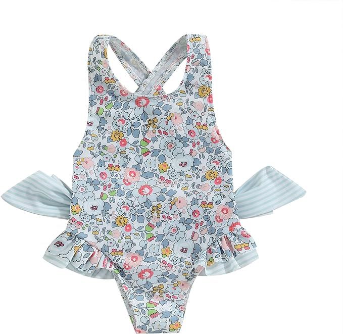 Kids Baby Girl Summer Swimsuit Floral One Piece Backless Swimwear Toddler Ruffle Bathing Suit | Amazon (US)