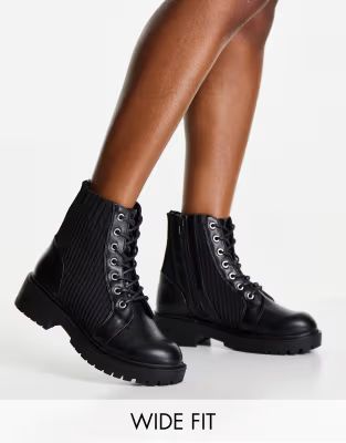 New Look Wide Fit knitted lace up boot in black | ASOS | ASOS (Global)