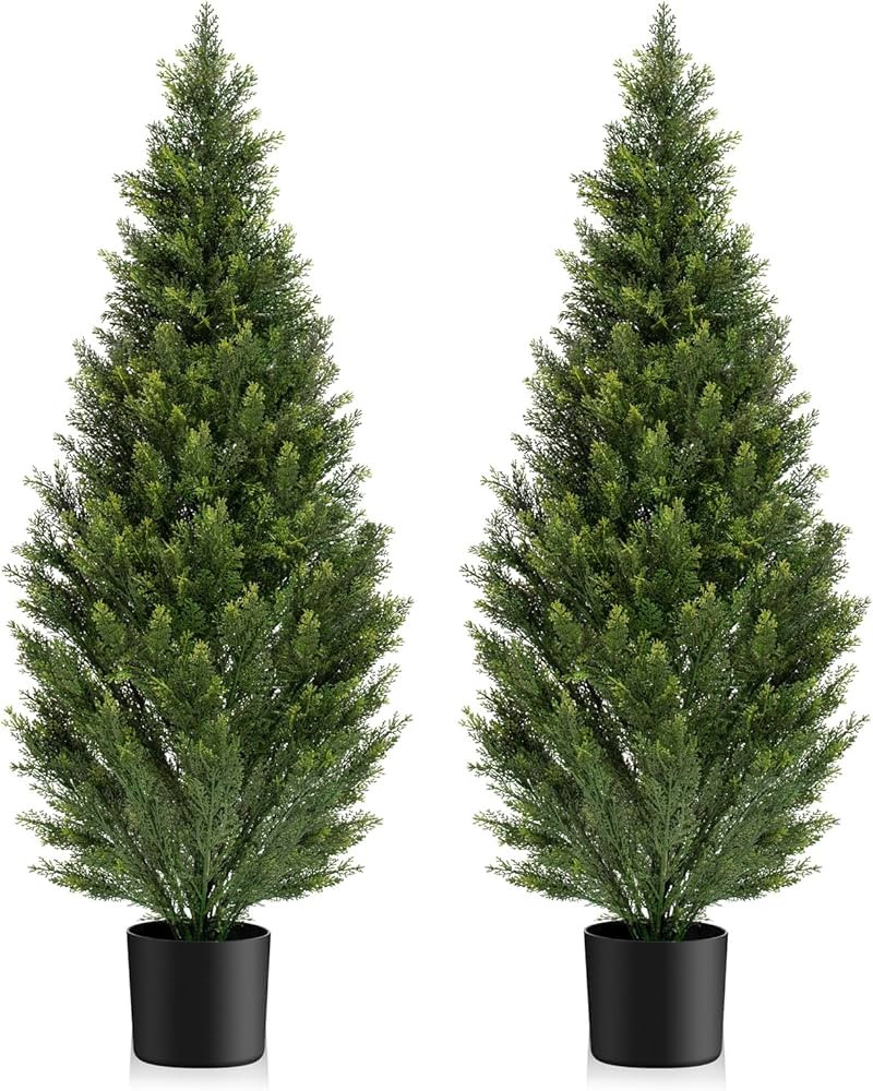 Two 5FT Artificial Topiary Cedar Trees Tall, Outdoors UV Protection Fake Cypress Tree, Realistic ... | Amazon (US)