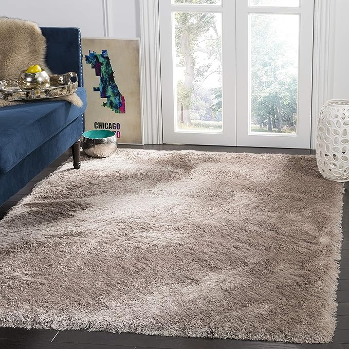 SAFAVIEH Paris Shag Collection 5' x 8' Beige SG511 Handmade Silken Glam 2.5-inch Thick Area Rug | Amazon (US)