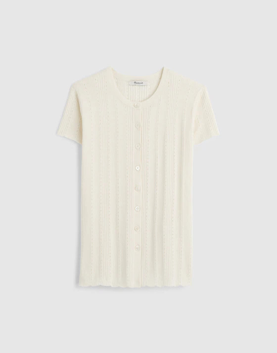 Cotton-Blend Pointelle Short-Sleeve Cardigan | Madewell | Madewell