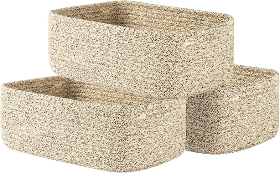 Small Woven Basket, 12 x 8 x 4.5 Inches, Storage Basket for Organizing, Cute Small Rope Shelf Clo... | Amazon (US)