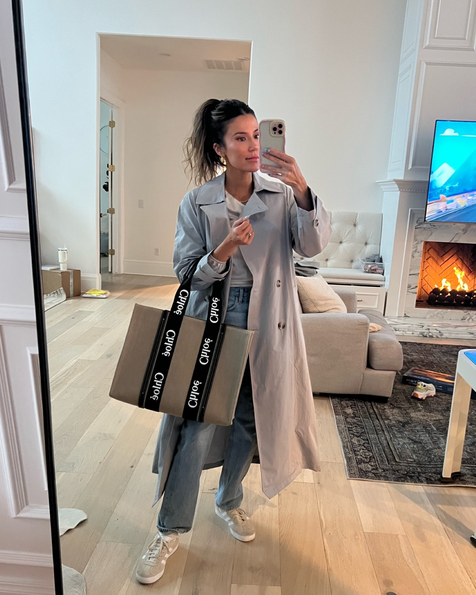 Date night look ✨ love this new gray trench coat (under $75) - it’s perfect for spring! I’m wearing size small in the coat & XS in my top. 

Spring style; spring outfits; date night outfit; mom style; adidas; agolde; H&M; Chloe; trench coat; Christine andrew 

#LTKstyletip #LTKunder100 #LTKSeasonal