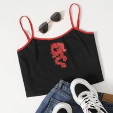 Plus Chinese Dragon Graphic Contrast Binding Cami Top | SHEIN