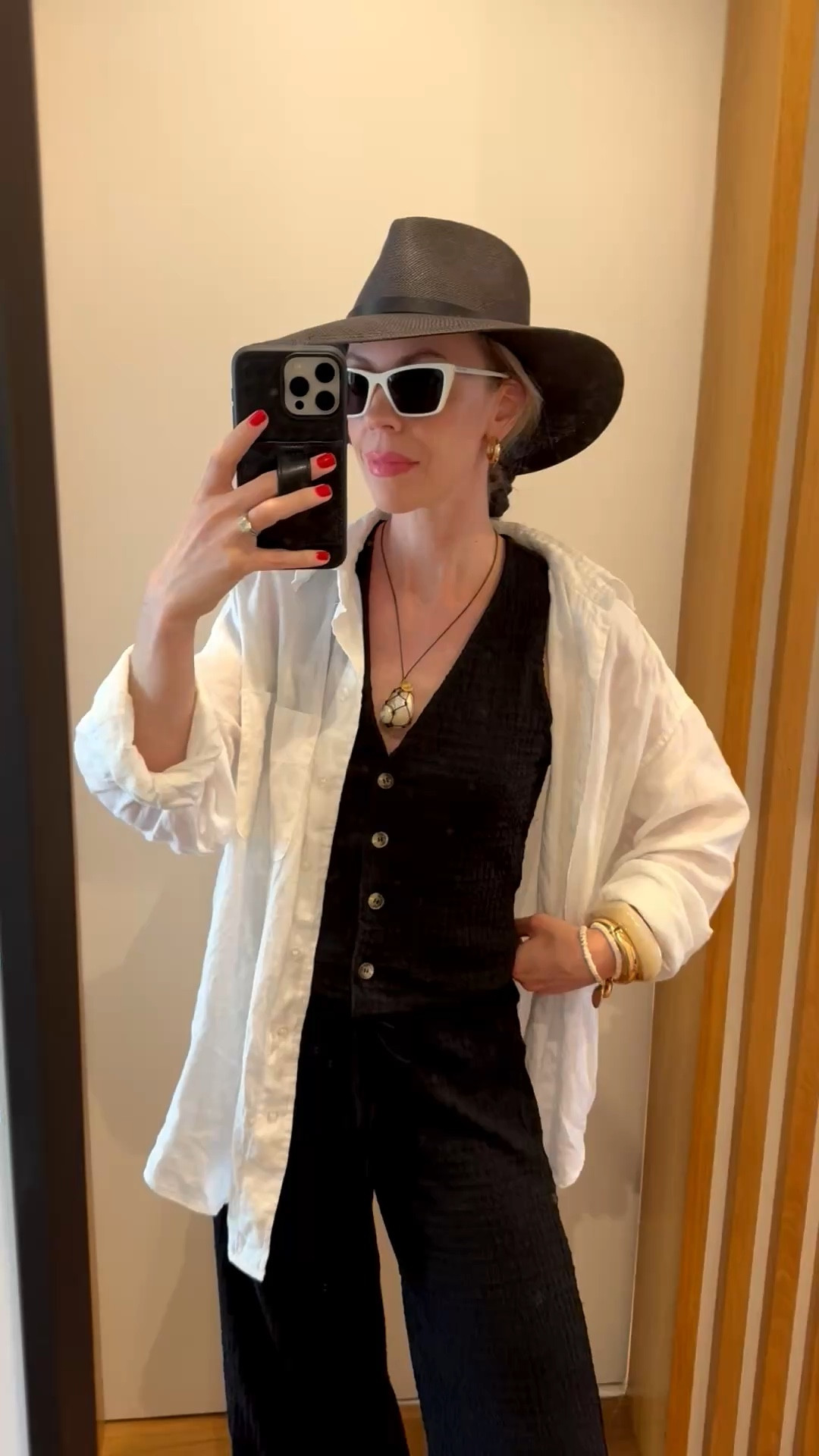 Vacation look, @Zara beach pants set, linen shirt, shell necklace, black straw hat 

#LTKOver40 #LTKSeasonal #LTKTravel