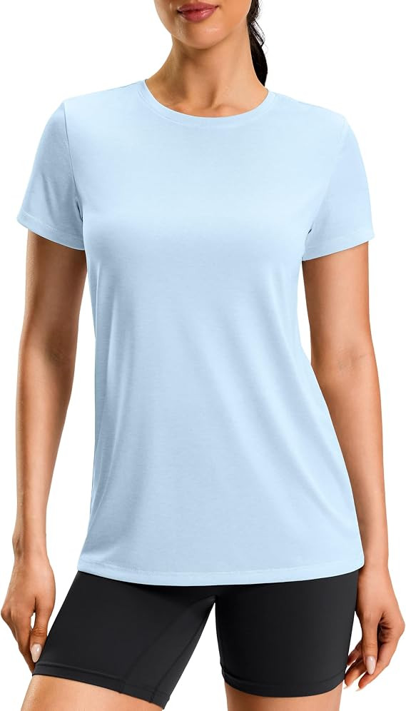 Workout Shirts for Women Lightweight Hip-Length Long Tshirts Dry Fit Short Sleeve Athletic Tops G... | Amazon (US)