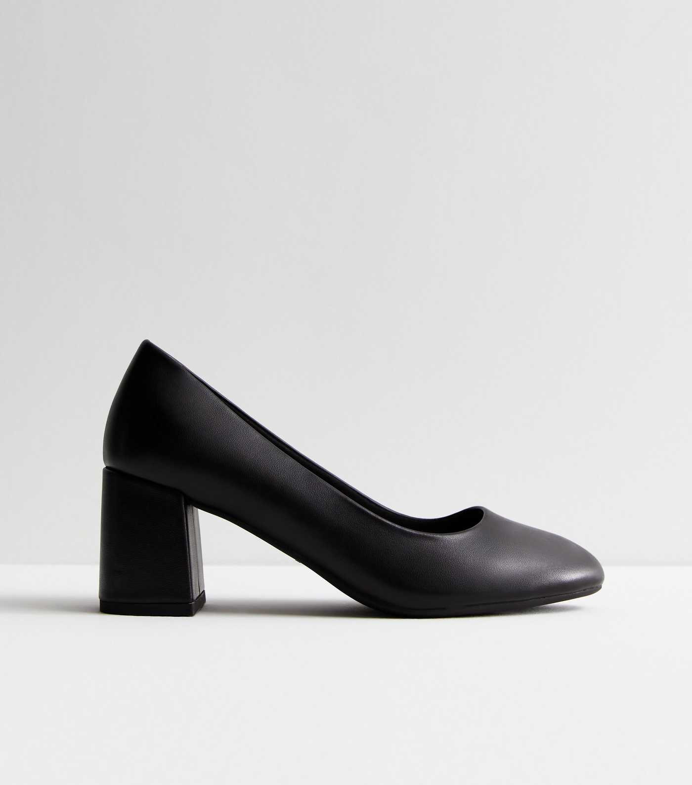 Black Leather-Look Block Heel Court Shoes | New Look | New Look (UK)