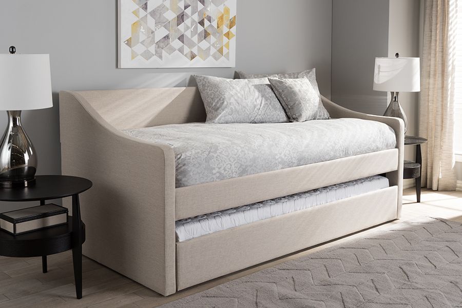 Baxton Studio Barnstorm Modern And Contemporary Beige Fabric Upholstered Daybed With Guest Trundle B | 1stopbedrooms