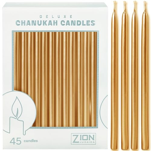 Dripless Hanukkah Candles 5.75" Tall Metallic Gold Candle Set of 45 Enough for 8 Nights Fits Standard Menorah Decorative Candles for Parties, Birthday, Weddings, Holiday Decorations by Aviv Judaica | Amazon (US)