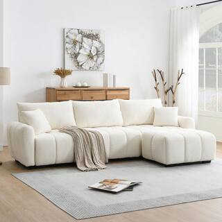110 in. Pull-Line Design Boucle Fabric L-Shape Modular Sectional Sofa in. Cream with Extra-Large Seat, Movable Ottoman | The Home Depot