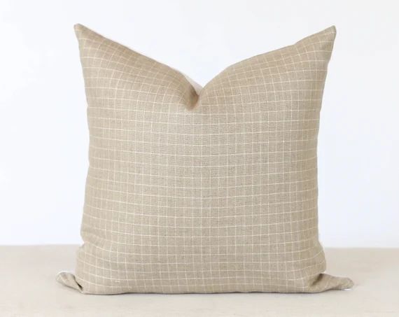 Tan Window Pane Pillow Cover, Beige Plaid Pillow Cover, Farmhouse Pillow Covers, Throw Pillow, De... | Etsy (US)