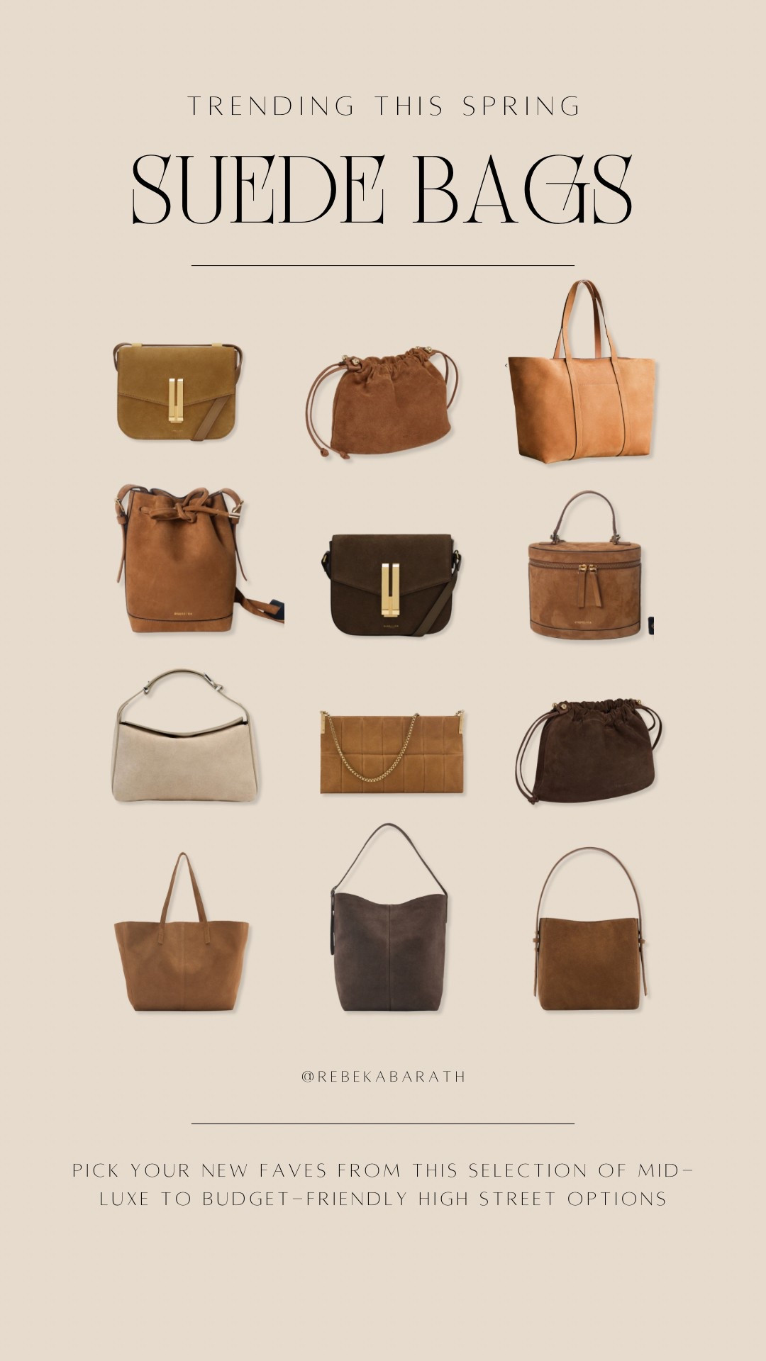 trending this spring // suede bags 

pick your new faves from this selection of mid-luxe to budget-friendly high street options

suede bags | trending bags | bag trends | spring fashion