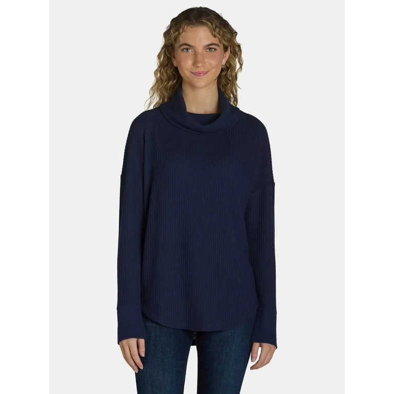 Time and Tru Women's Cowl Neck Waffle Knit Tunic, Size S-XXXL | Walmart (US)