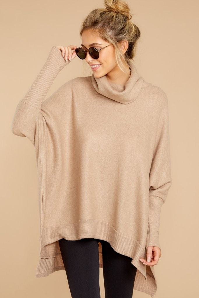 Last To Love Taupe Cowl Neck Sweater | Red Dress 