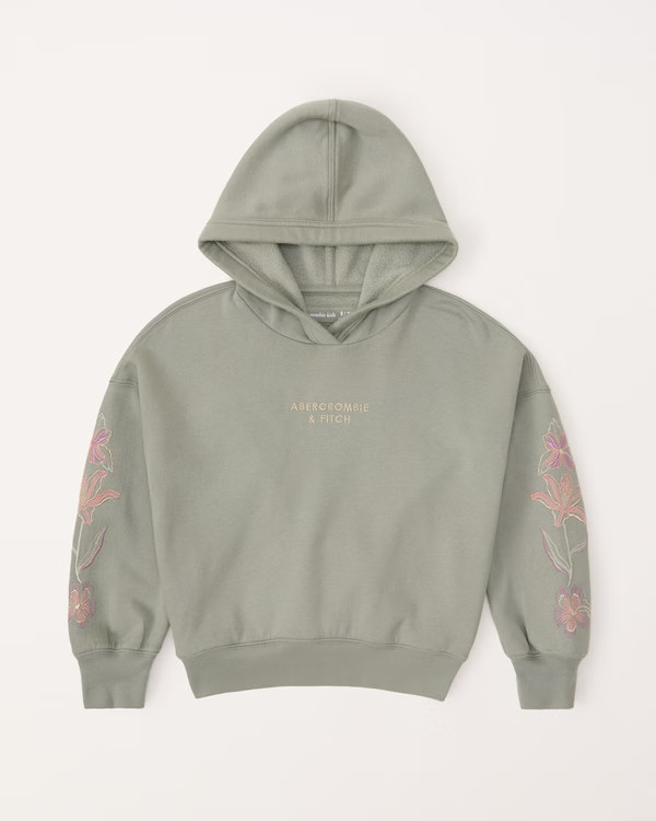 girls floral logo wedge popover hoodie | girls tops | Abercrombie.com | Abercrombie & Fitch (US)