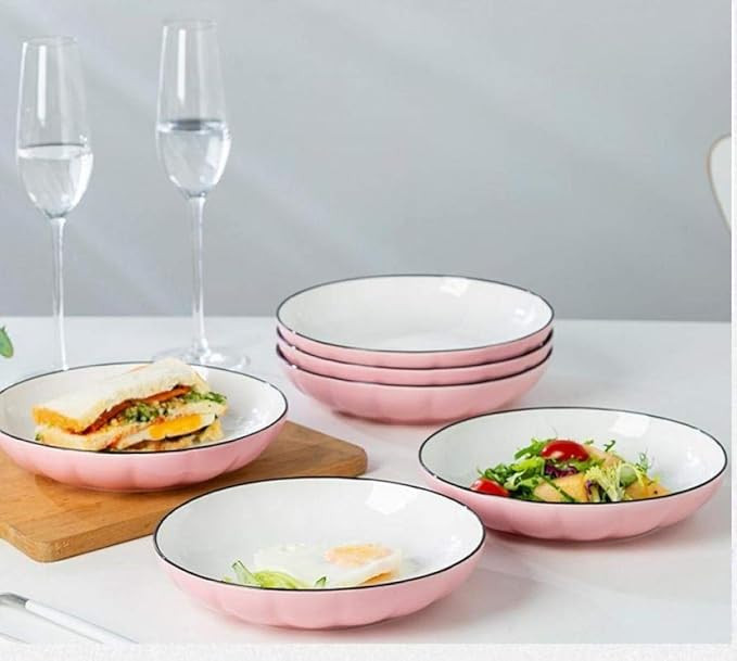 8'' Large Pasta Bowls, Set of 4 PCS Salad Bowls, Large Ceramic Bowls Set, Wide and Shallow Plates... | Amazon (US)